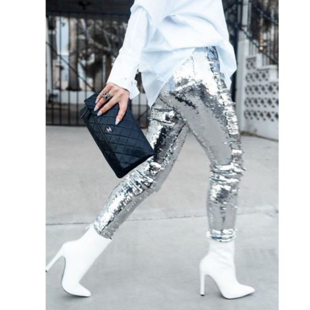 SILVER SEQUIN PANTS - Picture 2 of 4
